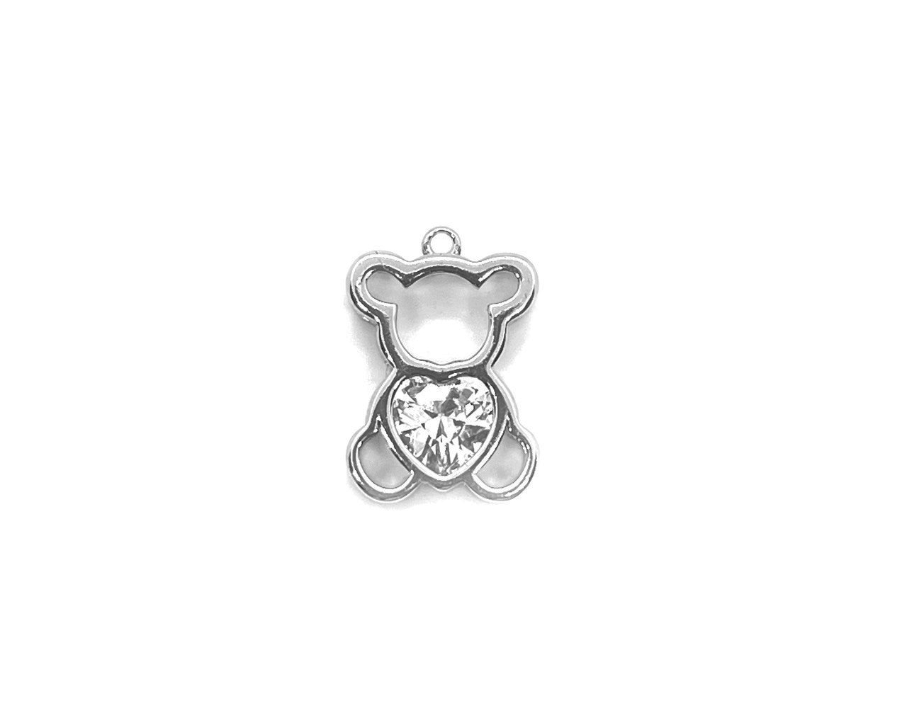 Подвеска Мишка в стиле Тоус с сердечком из фианита цвет серебро размер 18*13мм Серебро