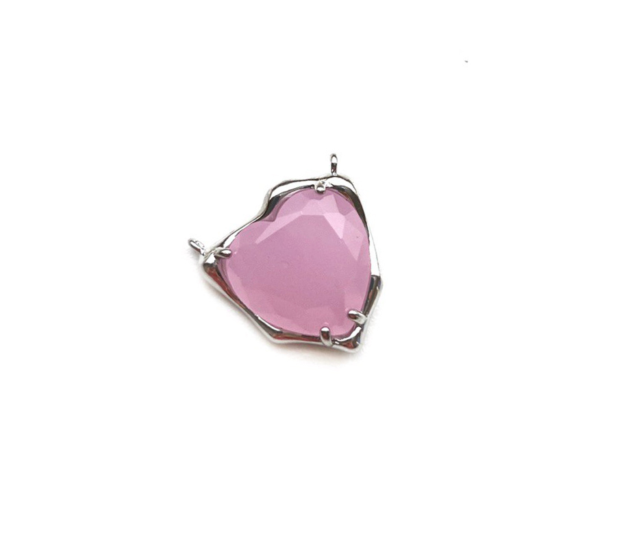Коннектор с розовым ювелирным граненым стеклом цвет серебро размер 23мм Серебро